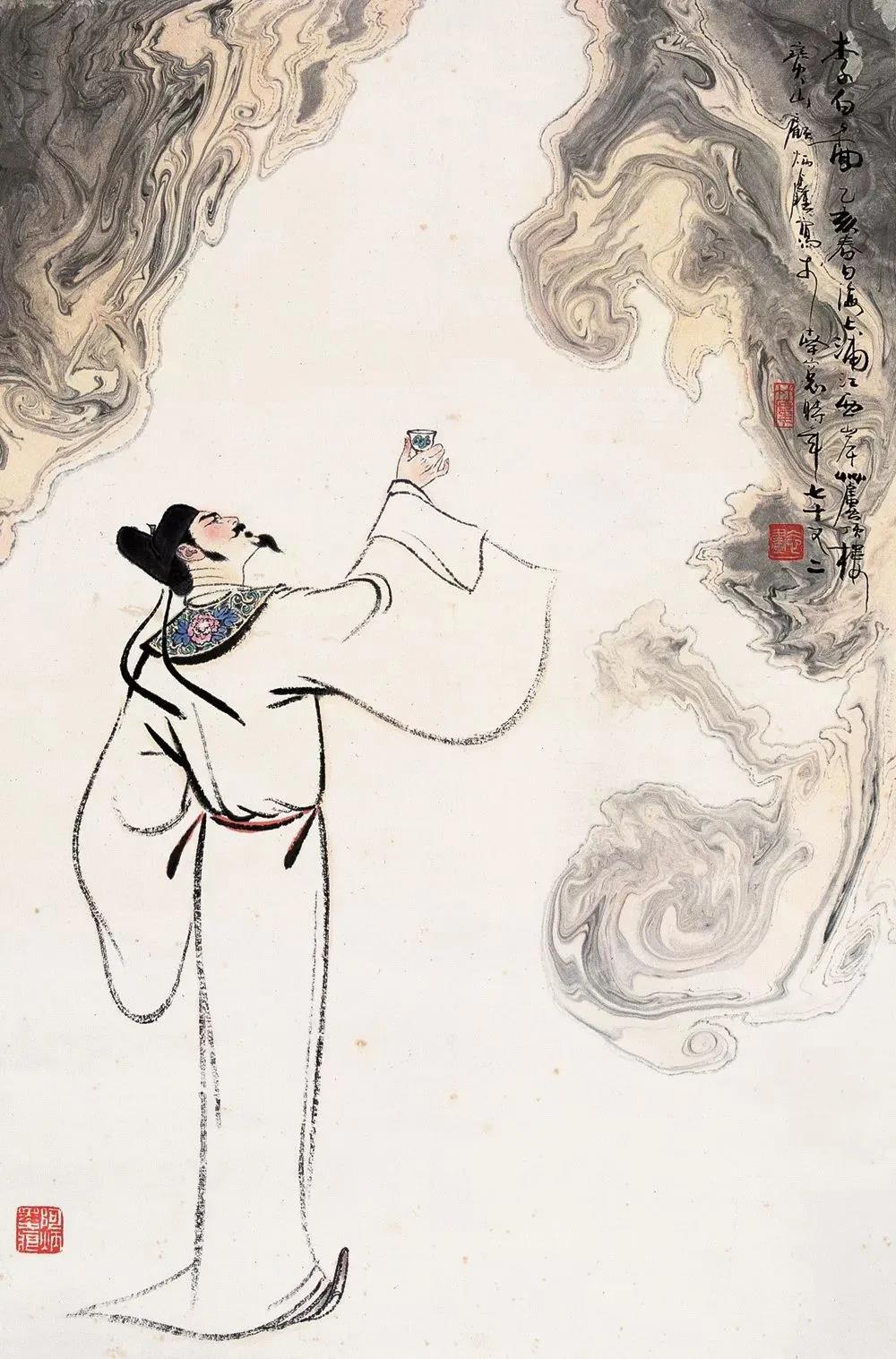 ▲“詩仙”李白勸自己喝酒：“舉杯邀明月，對飲成三人”。（圖片來源：三聯(lián)生活周刊）
